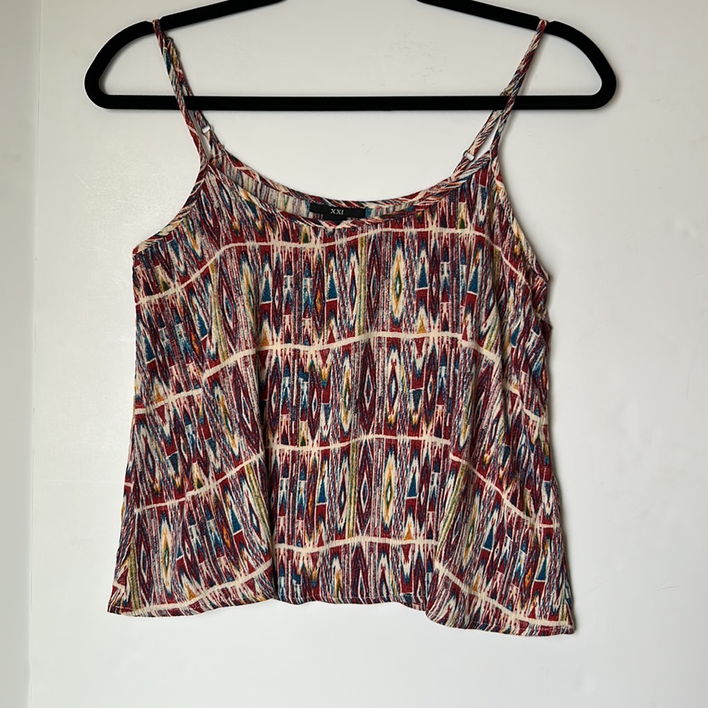 Forever 21 (Xxi) Red & Blue Patterned Vintage Flowy Adj Straps Tank Top Size S